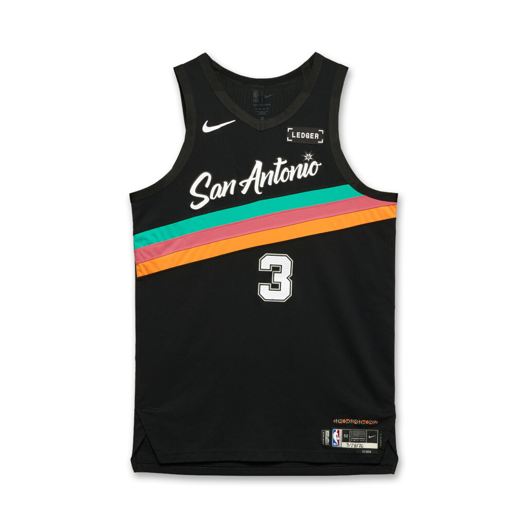 View full screen - View 1 of Lot 15. Keldon Johnson San Antonio Spurs 2025-2026 Game Worn City Edition Jersey.