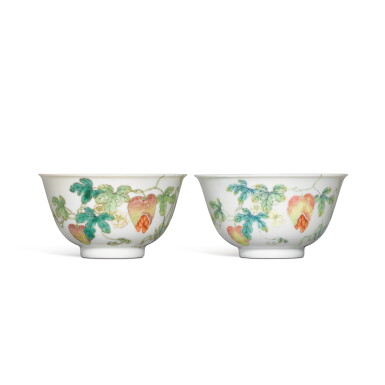 View full screen - View 1 of Lot 215. Two famille-rose 'balsam pear' bowls, Seal marks and period of Daoguang.
