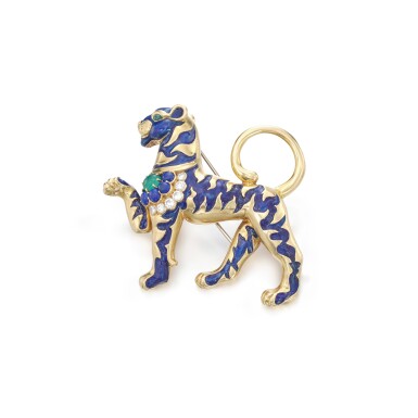 View full screen - View 1 of Lot 67. Gem set and diamond brooch, 'Persian Tiger', circa 1972.