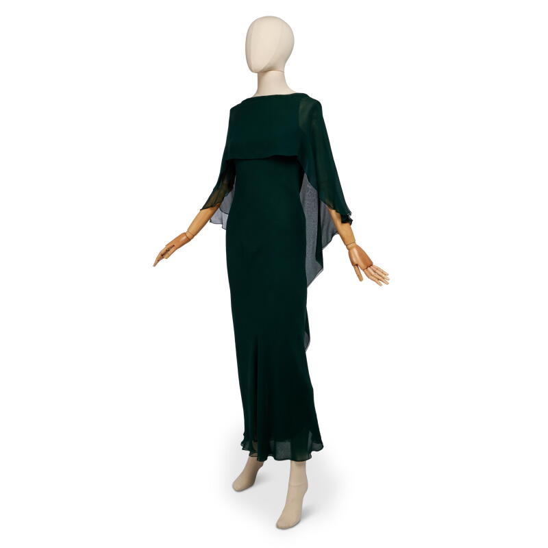 Halston | Forrest-Green Chiffon Kaftan Dress, 1970s