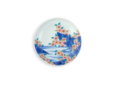 View full screen - View 1 of Lot 2141. A porcelain dish, Nabeshima ware, Hizen, Edo period, late 17th – early 18th century | 色絵花筏文皿 肥前 鍋島藩窯 江戸時代中期 17世紀後半~18世紀前半.