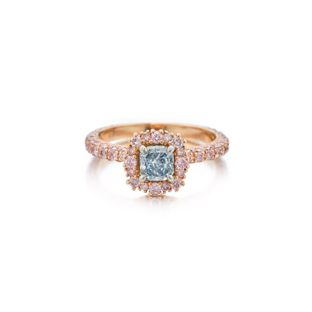 View full screen - View 1 of Lot 432. Fancy Intense Blue Diamond and Colored Diamond Ring.