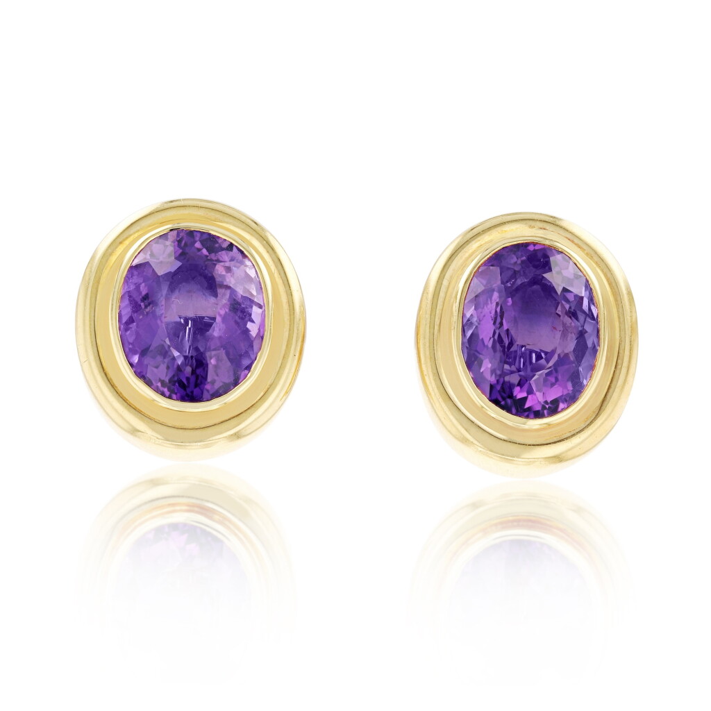 View full screen - View 1 of Lot 278. Pair of amethyst ear clips | Paire de clips d'oreille améthyste.