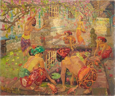 View full screen - View 1 of Lot 2835. Adrien-Jean Le Mayeur de Merprès 勒邁耶 | Balinese women by the pond 池畔的巴厘女子.