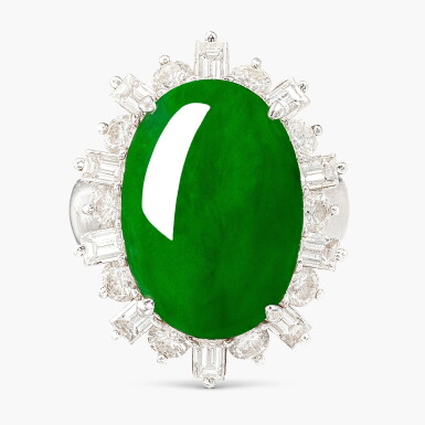 View full screen - View 1 of Lot 1501. Jadeite and Diamond Ring | 天然「緬甸」翡翠 配 鑽石 戒指.