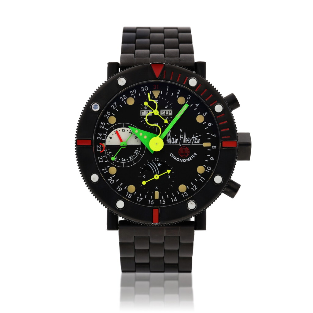 View full screen - View 1 of Lot 488. Kronomarine BT Noir | A PVD-coated stainless steel chronograph triple calendar with moon phase and day-night indicator wristwatch, Circa 1993.