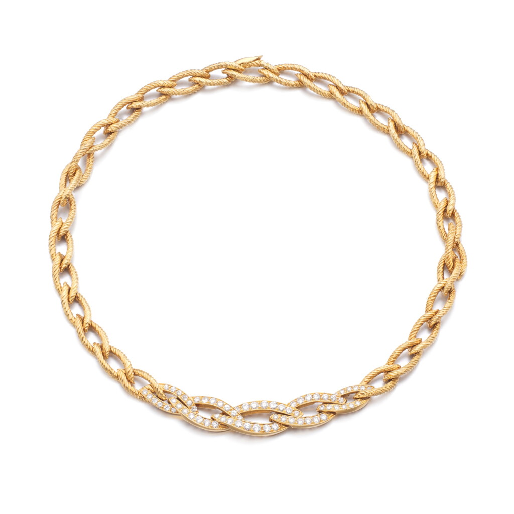 View full screen - View 1 of Lot 955. Gold and diamond necklace.