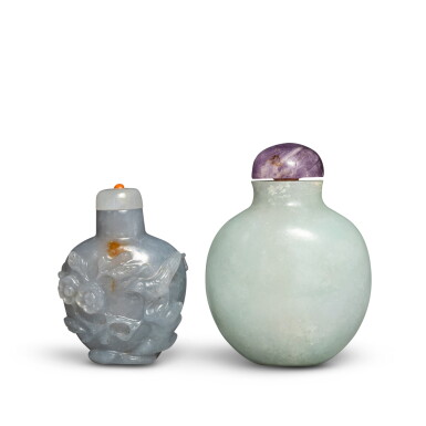 View full screen - View 1 of Lot 757. A group of two jadeite snuff bottles, 19th / 20th century | 十九 / 二十世紀 翠玉鼻煙壺一組兩件.