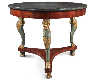 View full screen - View 1 of Lot 179. A NORTHERN EUROPEAN NEOCLASSICAL GILT AND EBONIZED WOOD CENTER TABLE , EARLY 19TH CENTURY.