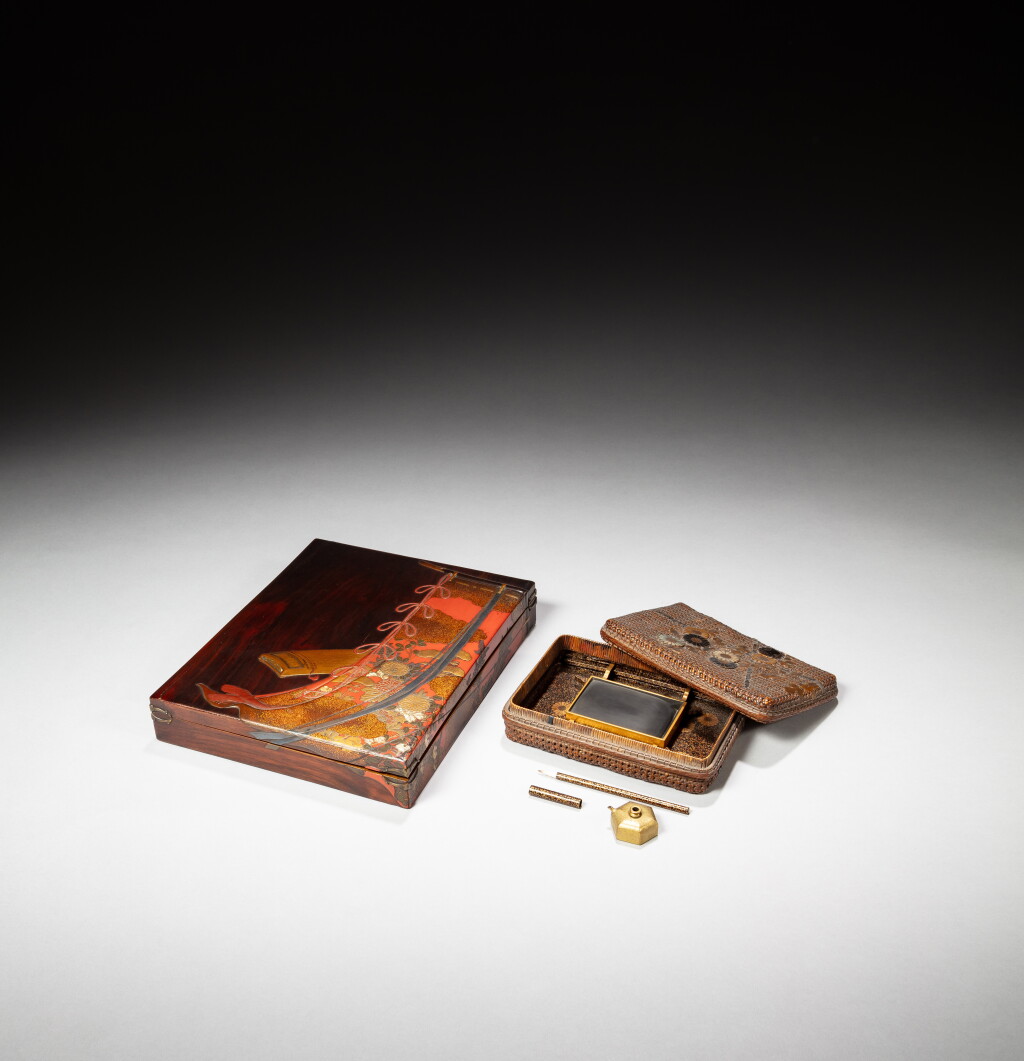 View full screen - View 1 of Lot 36. Two suzuribako writing boxes and covers, Japan, Meiji period, 19th century | 日本 明治時代 十九世紀 蒔繪硯盒一組兩件.