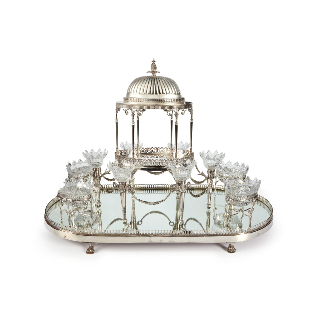 View full screen - View 1 of Lot 86. A George III Silver and Cut-Glass Surtout de Table, William Pitts & Joseph Preedy, London, 1794/98.