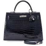 Bleu Marine Shiny Porosus Crocodile Kelly 35 Sellier Palladium Hardware, 2015