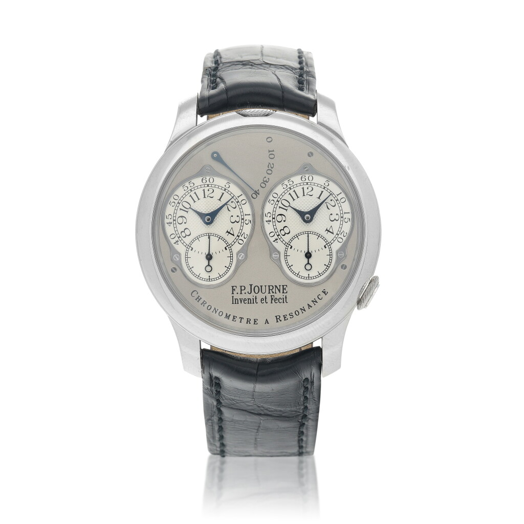 View full screen - View 1 of Lot 33. Chronomètre à Résonnance Platinum dual time zone wristwatch with power reserve indication Circa 2010 | F. P. Journe |「Chronomètre à Résonnance」鉑金兩地時間腕錶備動力儲存顯示,年份約2010.