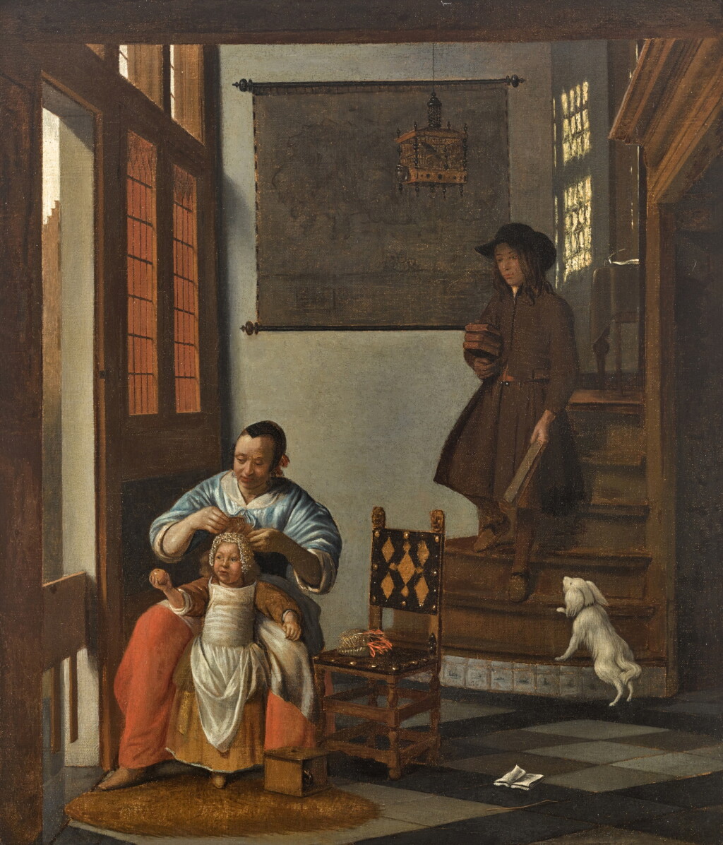 View full screen - View 1 of Lot 55. Mother and Child with a Schoolboy Descending the Stairs.