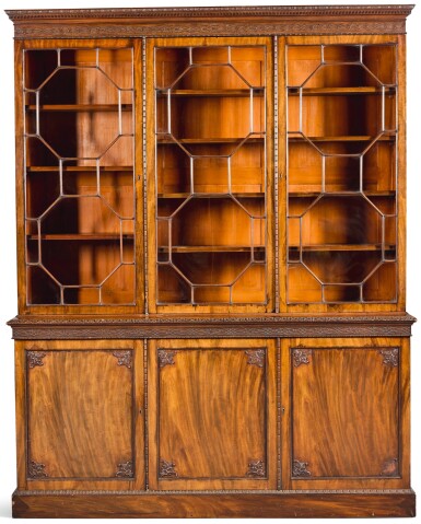 View full screen - View 1 of Lot 30. A GEORGE II STYLE MAHOGANY LIBRARY BOOKCASE, 19TH CENTURY.