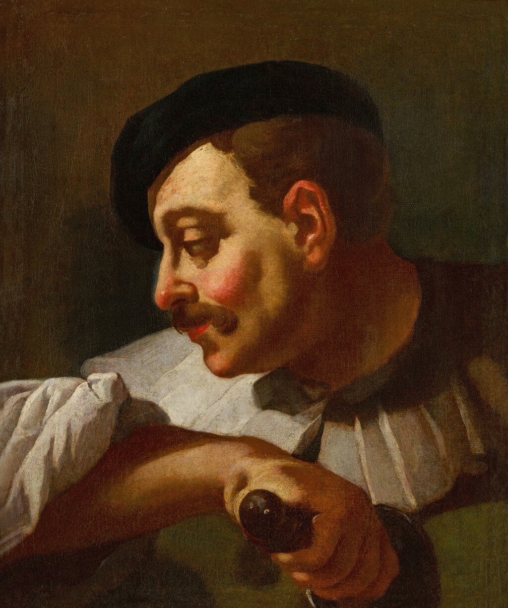 View full screen - View 1 of Lot 352. Portrait of a man, head and shoulders, facing left, in a black cap .