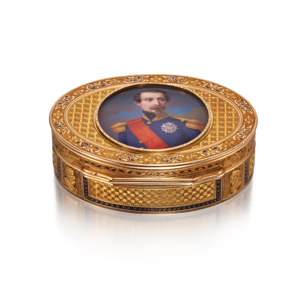 View full screen - View 1 of Lot 359. A Gold and Enamel Double Opening Snuff Box, Moulinié, Bautte & Cie, Geneva, circa 1810 and later .