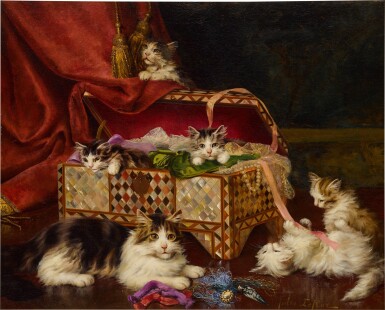 View full screen - View 1 of Lot 440. Kittens in Sewing Basket.
