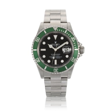 View full screen - View 1 of Lot 9. 'Kermit' Submariner Ref. 16610 Stainless Steel Wristwatch With Date And Bracelet Circa 2006.