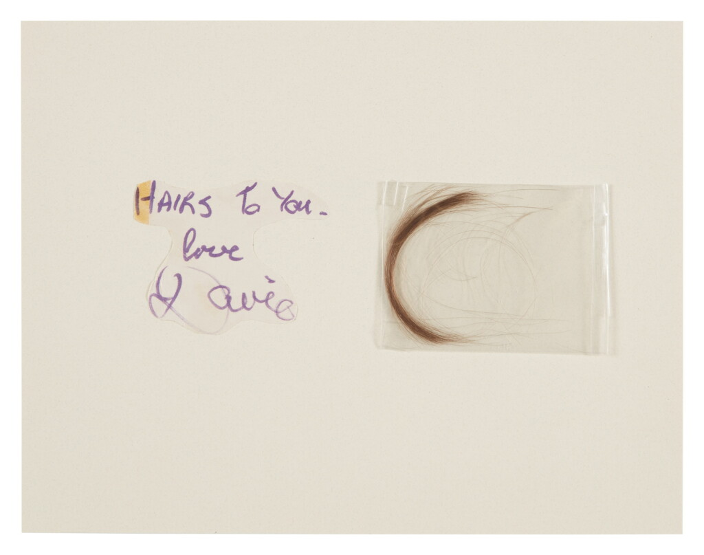View full screen - View 1 of Lot 73. David Bowie | A lock of his hair accompanied by an autograph note.