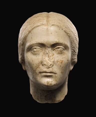 View full screen - View 1 of Lot 47. A ROMAN MARBLE PORTRAIT HEAD OF A WOMAN, ANTONINE, 3RD QUARTER OF THE 2ND CENTURY A.D..