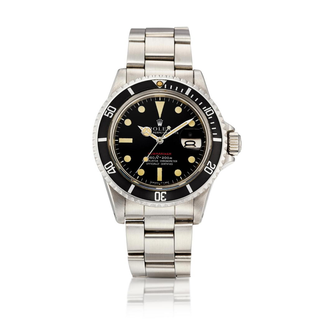 View full screen - View 1 of Lot 2195. Submariner "Single Red", Reference 1680 | A stainless steel wristwatch with date and bracelet, Circa 1971 | 勞力士 | Submariner "Single Red" 型號1680 | 精鋼鏈帶腕錶,備日期顯示,約1971年製.