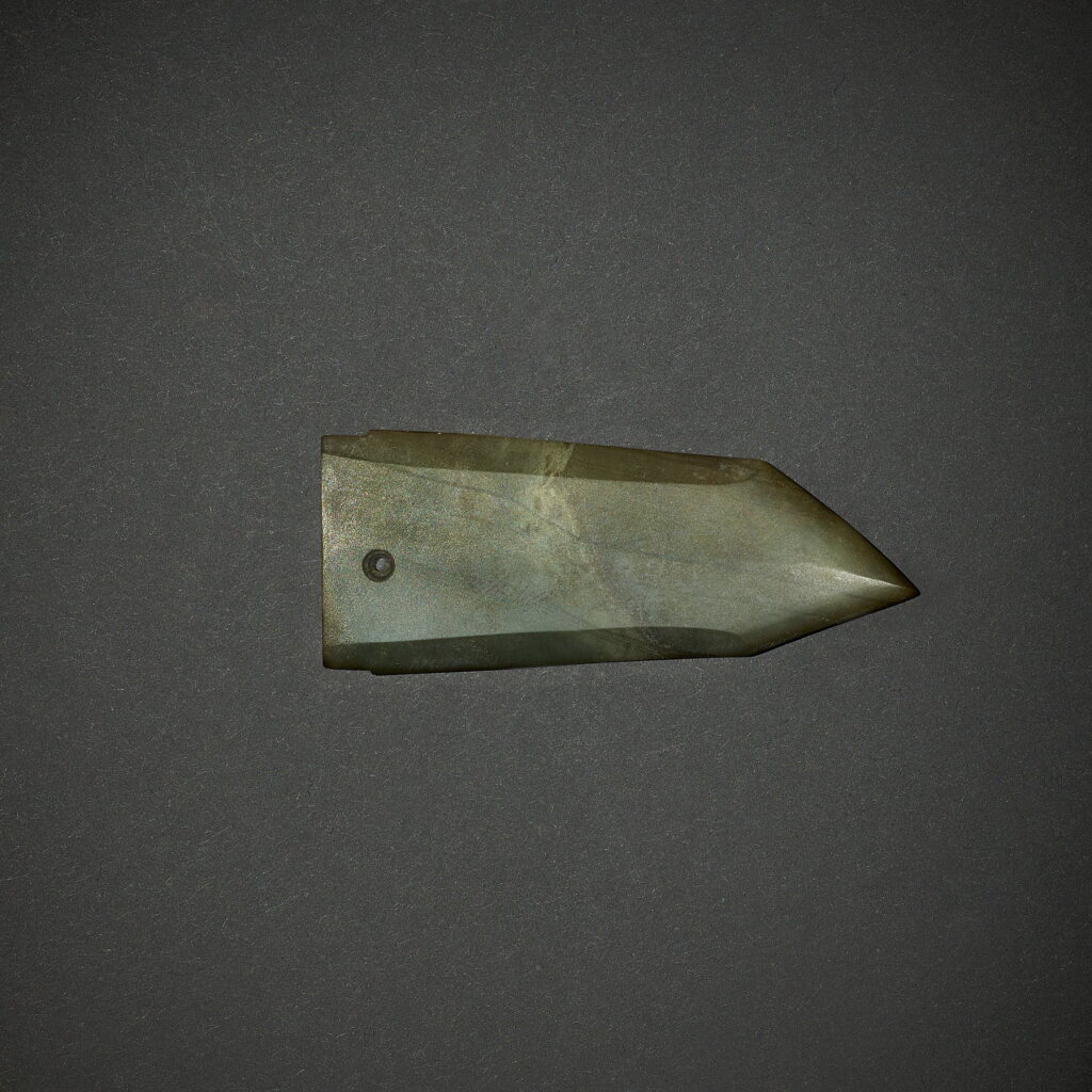 View full screen - View 1 of Lot 41. A miniature green jade ceremonial blade (Ge), Shang dynasty.