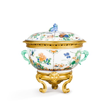 View full screen - View 1 of Lot 616. A gilt-bronze mounted Chinese famille verte porcelain covered bowl, the porcelain early 18th century, the mounts 19th century.
