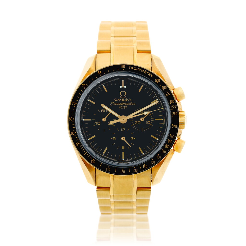 View full screen - View 1 of Lot 37. Reference 311.63.42.50.01.002 Speedmaster 50th Anniversary A limited edition yellow gold chronograph wristwatch with bracelet, Circa 2007.