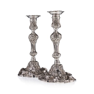 View full screen - View 1 of Lot 56. A PAIR OF REGENCY TABLE CANDLESTICKS, EDWARD FARRELL, LONDON, 1815.