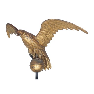 View full screen - View 1 of Lot 18. FINE AND RARE LARGE GILT MOLDED FULL-BODIED SHEET COPPER EAGLE WEATHERVANE, NEW ENGLAND, 19TH CENTURY.