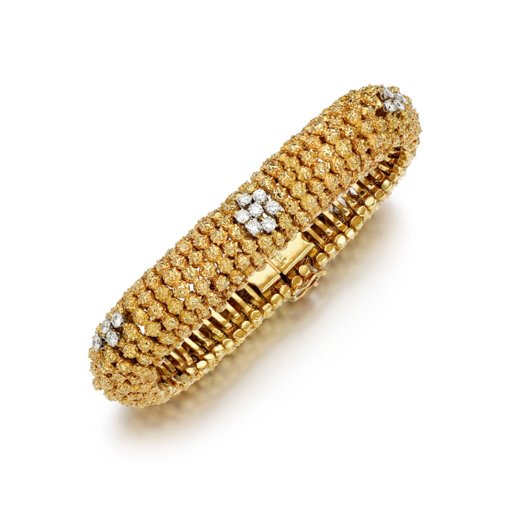 View full screen - View 1 of Lot 195. Gold and diamond bracelet, 1966.