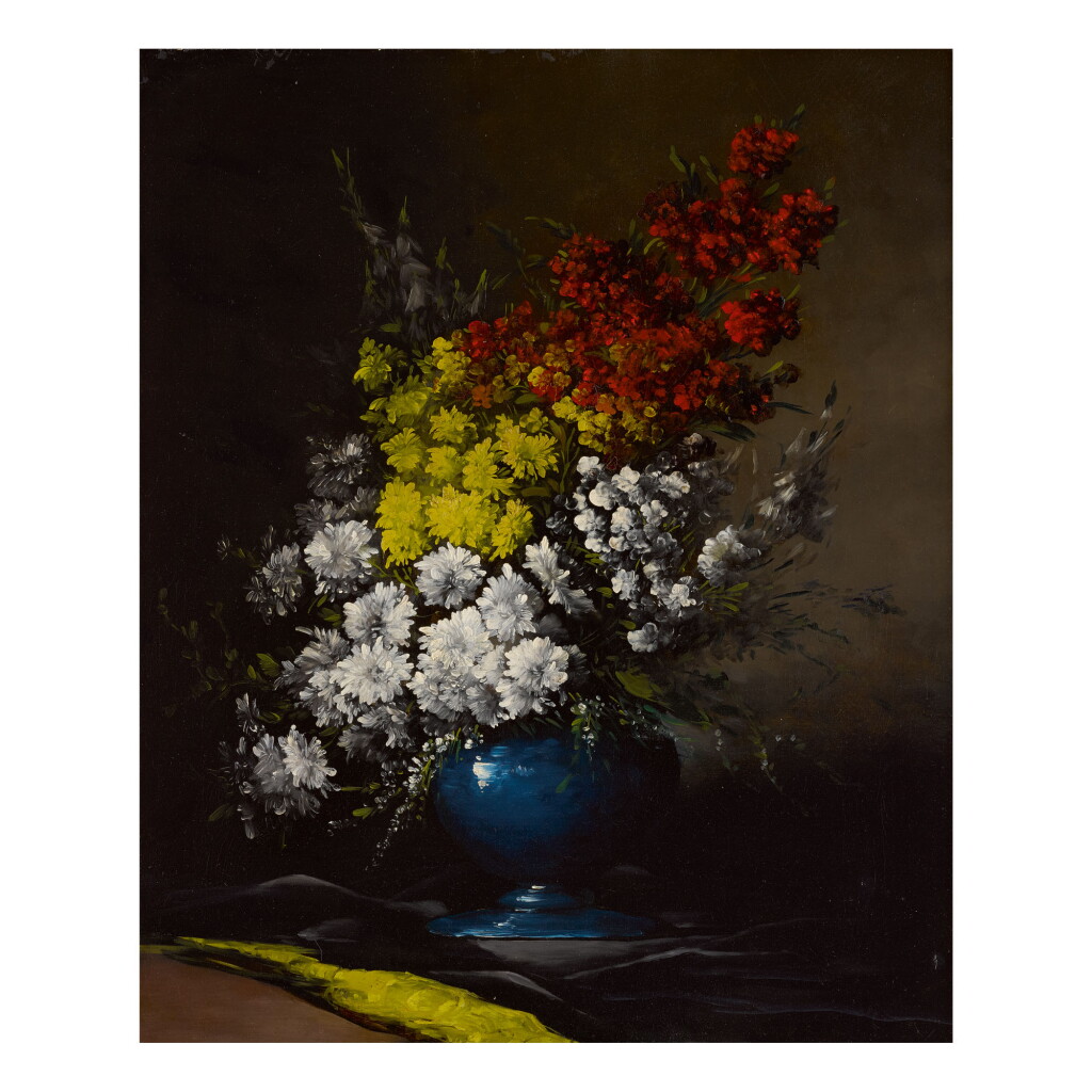 View full screen - View 1 of Lot 162. GERMAIN-THÉODORE RIBOT | BOUQUET OF FLOWERS IN A BLUE VASE.
