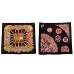 Hermès Set of Two Scarves 90cm of Silk Twill: "Ombre et Lumieres" and "Sulfures & Presse-Papiers II"