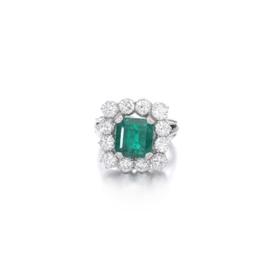 View full screen - View 1 of Lot 1190. Emerald and diamond ring.