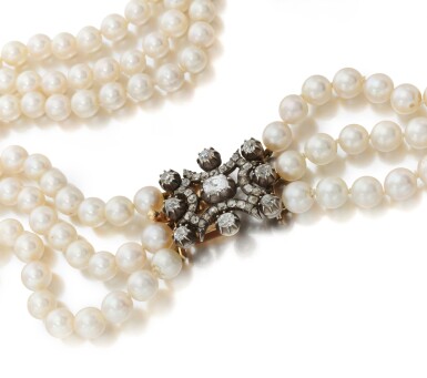 View full screen - View 1 of Lot 4. Cultured pearl and diamond necklace (Collana in perle coltivate e diamanti), 19th century and later.
