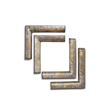 View full screen - View 1 of Lot 747. A set of four gold and silver-inlaid ‘sixiang’ table corner mountings, Western Han dynasty | 西漢 銅錯金銀四象桌角包件.
