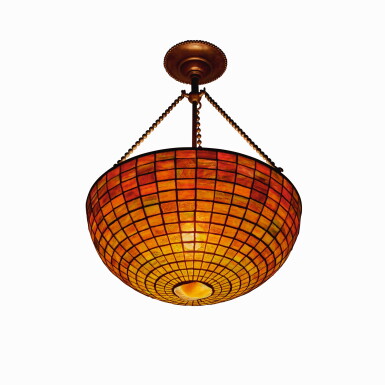 View full screen - View 1 of Lot 43. TIFFANY STUDIOS | “GEOMETRIC AND TURTLE-BACK” CHANDELIER.