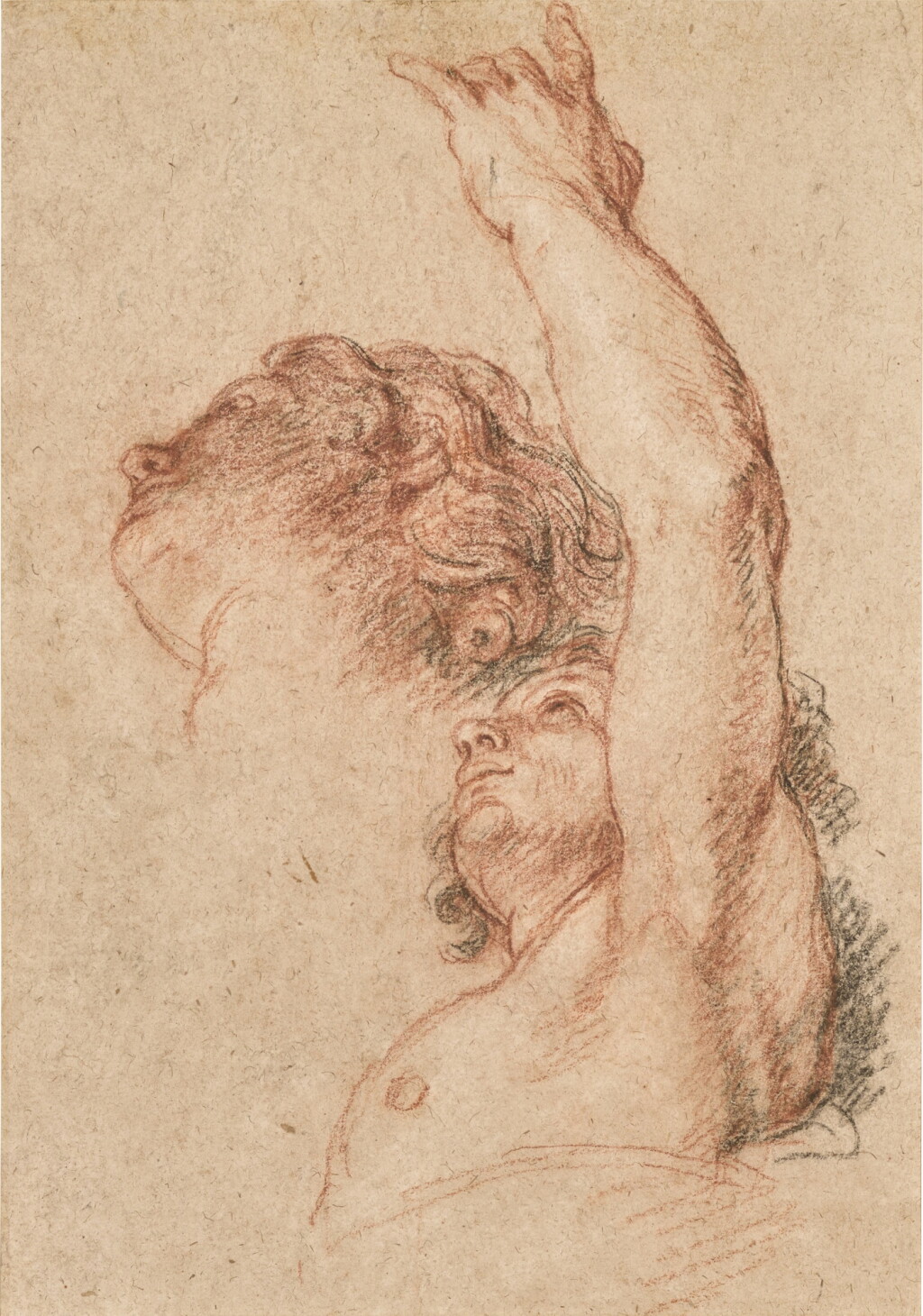 View full screen - View 1 of Lot 141. Study of the head, torso and left arm of a male figure and a separate study of his head in profile.