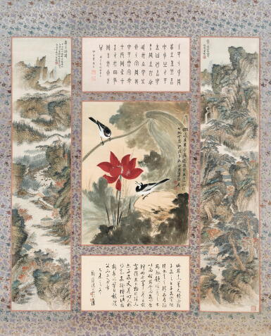 View full screen - View 1 of Lot 2681. 張大千 紅荷鶺鴒 | Zhang Daqian (Chang Dai-chien), Birds and Lotus after Emperor Huizhong.
