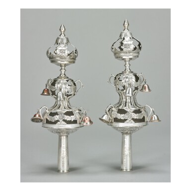 View full screen - View 1 of Lot 8. A PAIR OF GERMAN SILVER TORAH FINIALS, JEREMIE HUMBERT, BERLIN, 1788-1802.