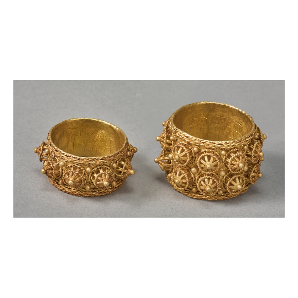 View full screen - View 1 of Lot 11. TWO GOLD JEWISH MARRIAGE RINGS, LATE 19TH/EARLY 20TH CENTURY.