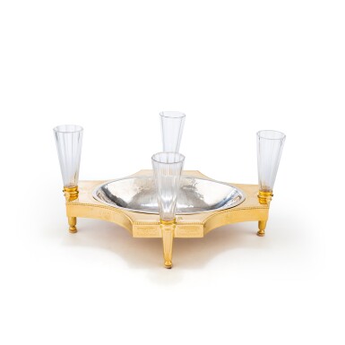 View full screen - View 1 of Lot 16. A silver-gilt and crystal centrepiece (possibly a caviar set), A. Aucoc, Paris, circa 1910 | Centre de table en vermeil et cristal (probablement un service à caviar)par A. Aucoc, Paris, vers 1910.