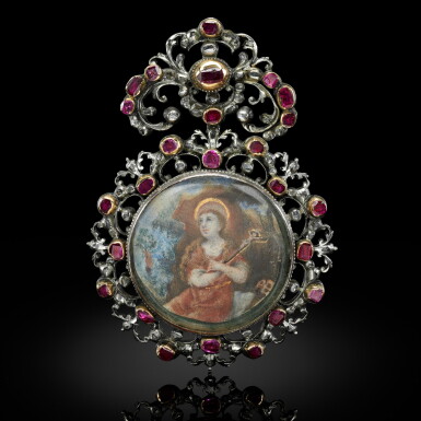 View full screen - View 1 of Lot 36. Spanish Colonial, late 17th century | Devotional pendant with St. Rosa of Lima.
