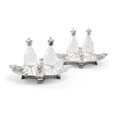 View full screen - View 1 of Lot 848. A pair of George III silver cruet stands, Benjamin Laver, London, 1782.