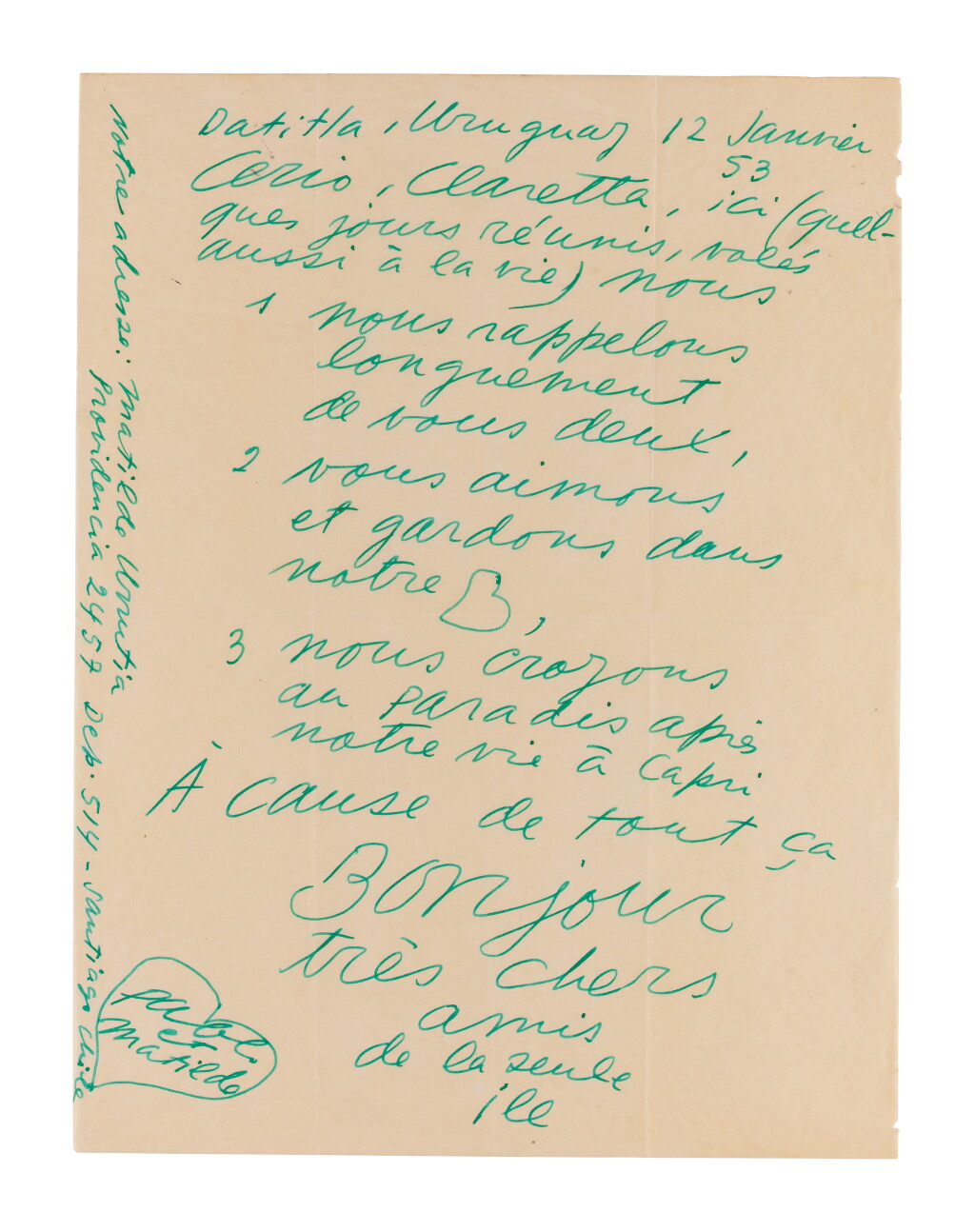 View full screen - View 1 of Lot 55. Pablo Neruda, 16 letters, together with documents, photographs and telegrams to Paolo Ricci, 1950-1953.