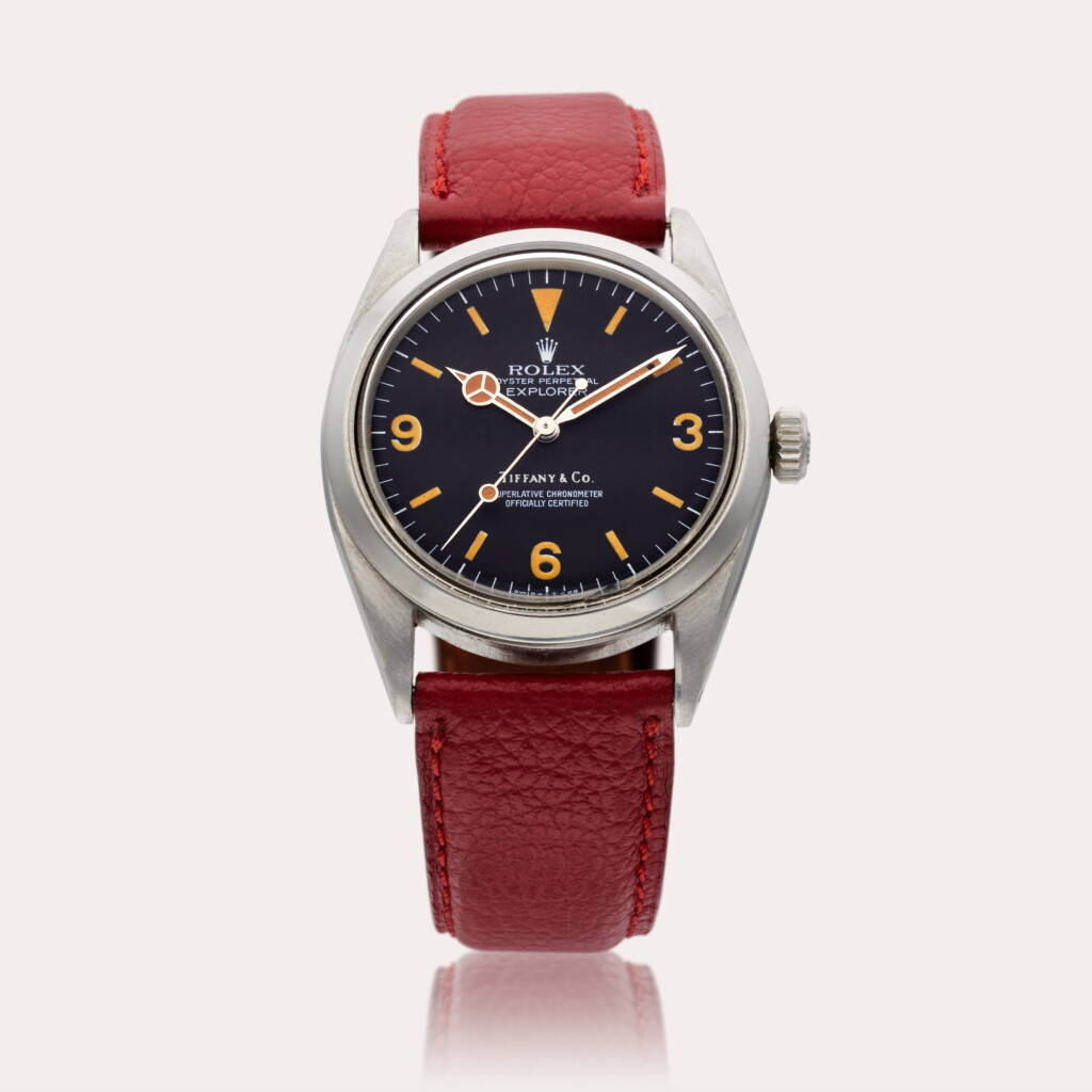 View full screen - View 1 of Lot 565. Reference 1016 Explorer | Retailed by Tiffany & Co.: A stainless steel automatic wristwatch, Circa 1968.