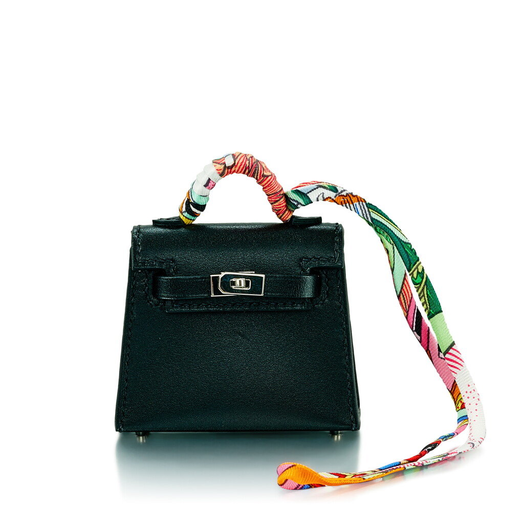 View full screen - View 1 of Lot 8339. Noir Tadelakt Mini Kelly Twilly Bag Charm Palladium Hardware, 2021 .