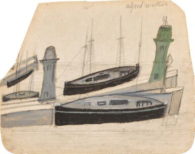 View full screen - View 1 of Lot 602. Boats by a Jetty with Lighthouses.