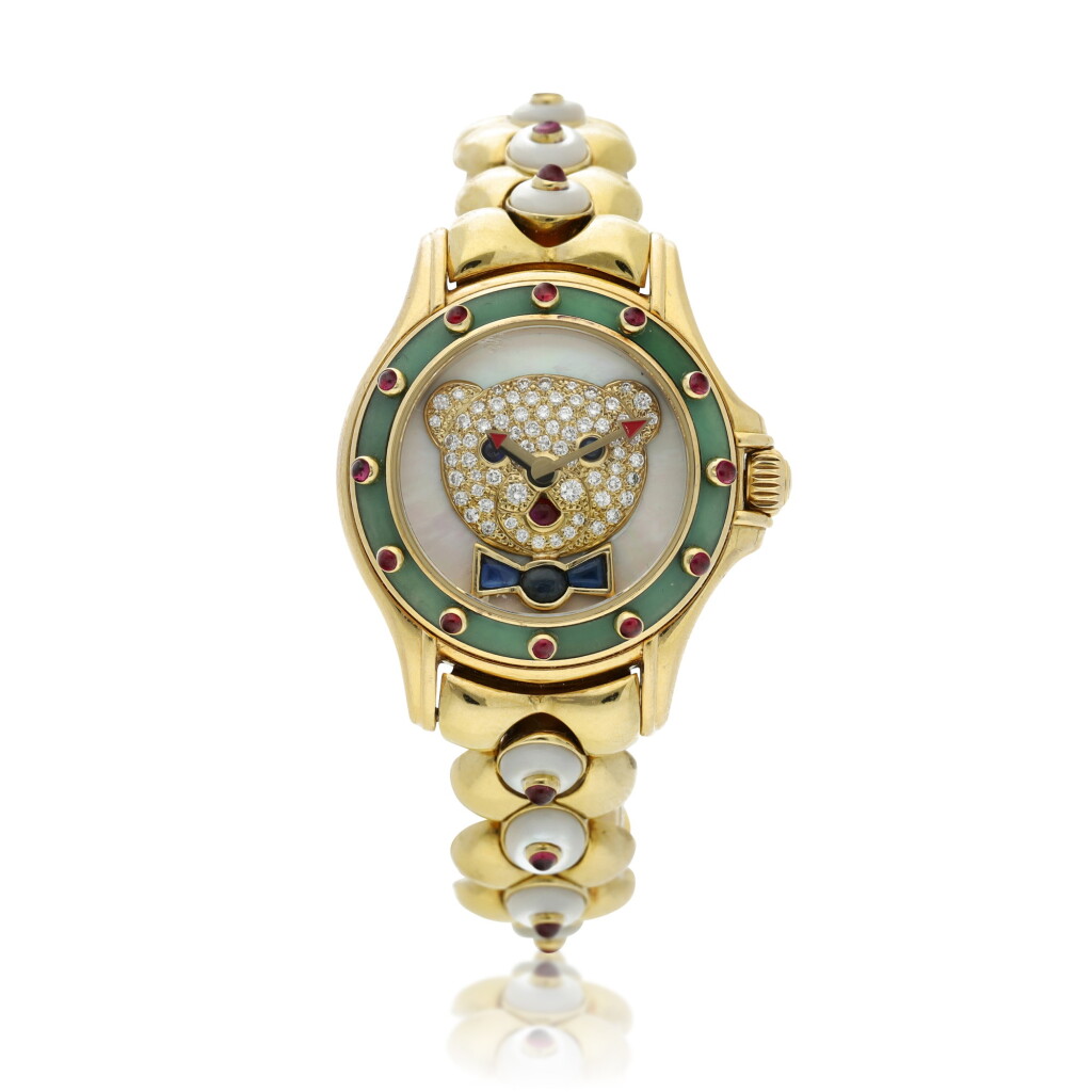 View full screen - View 1 of Lot 64. Reference R.64680 A yellow gold, mother of pearl, diamond-set, sapphire and rubies wristwatch, Circa 2005.